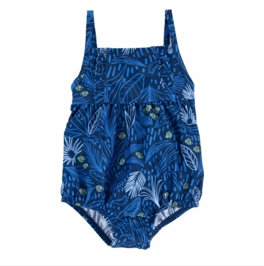Carter's NEW 1pc Blue Baby Girl Swimsuit Snaps 12 months NWT